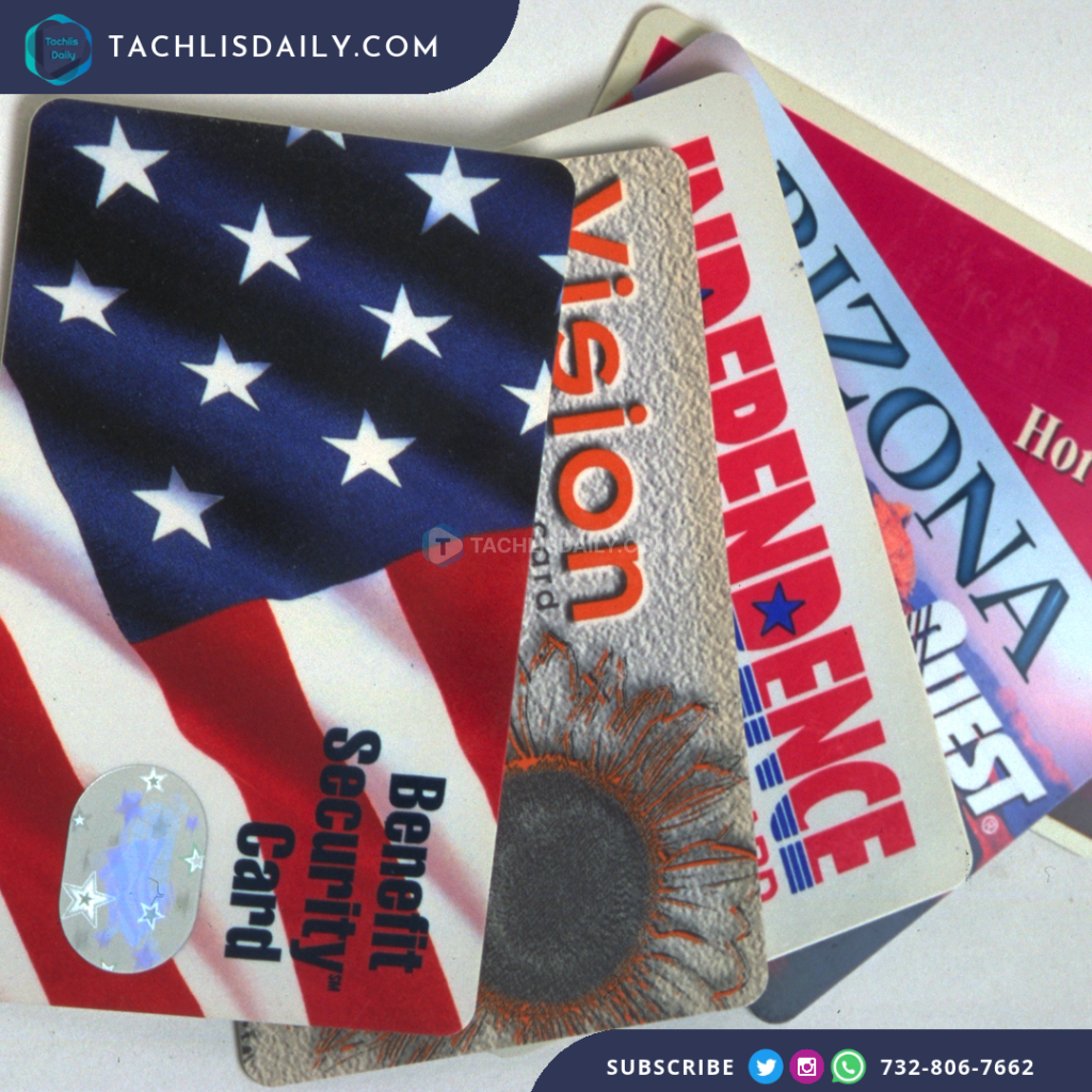 Electronic Benefit Transfer (EBT) cards from several U.S. states fanned out, framed with the Tachlis Daily header and subscribe footer